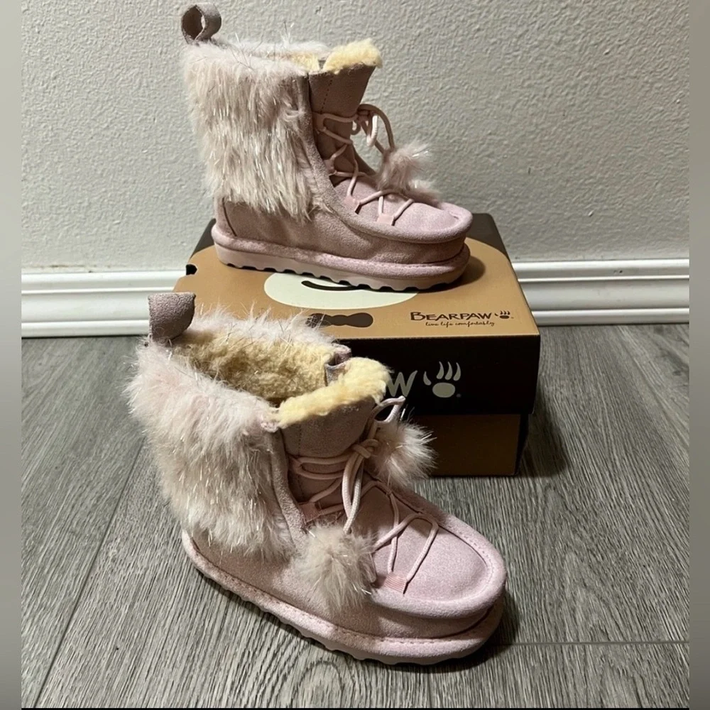 BEARPAW Pink Suede & Sheepskin Sophie Toddler Boots Size 9